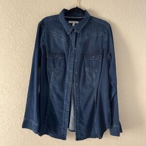 BRAVISSIMO Jacket Women's 10 Blue Denim Button-Up Really Curvy Barrel Jean Shirt